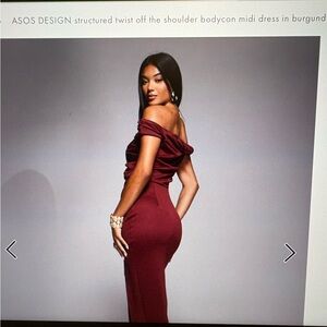 ASOS Burgundy Off-Shoulder Twist Bodycon Midi Dress